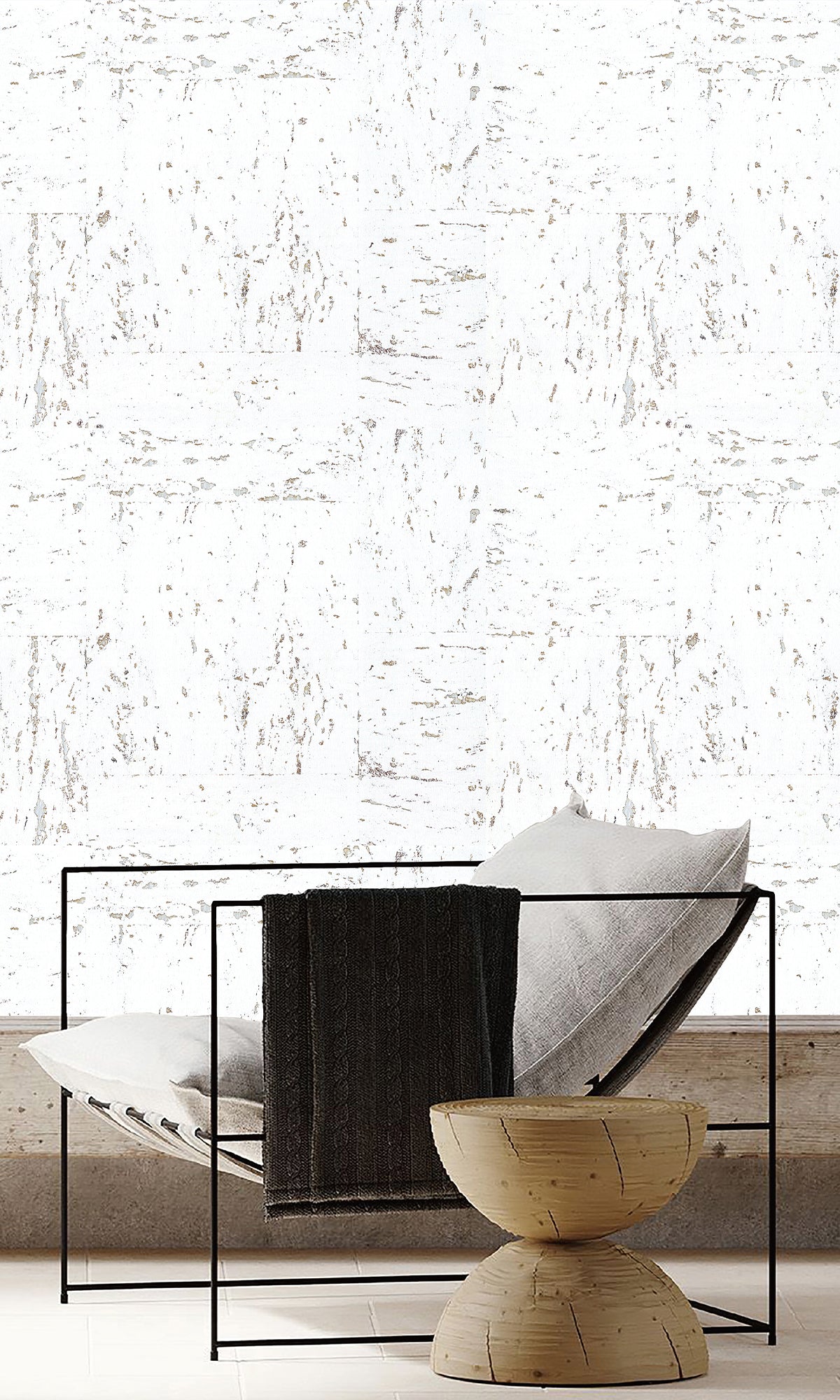 Snow White Abstract Collaged Cork Wallpaper R9853