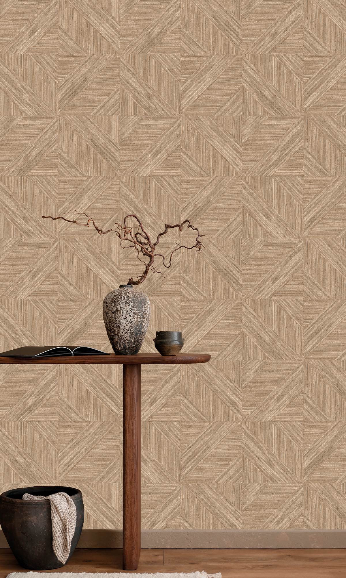 Pergament Brown Tiled Faux Grasscloth Print Wallpaper R9881