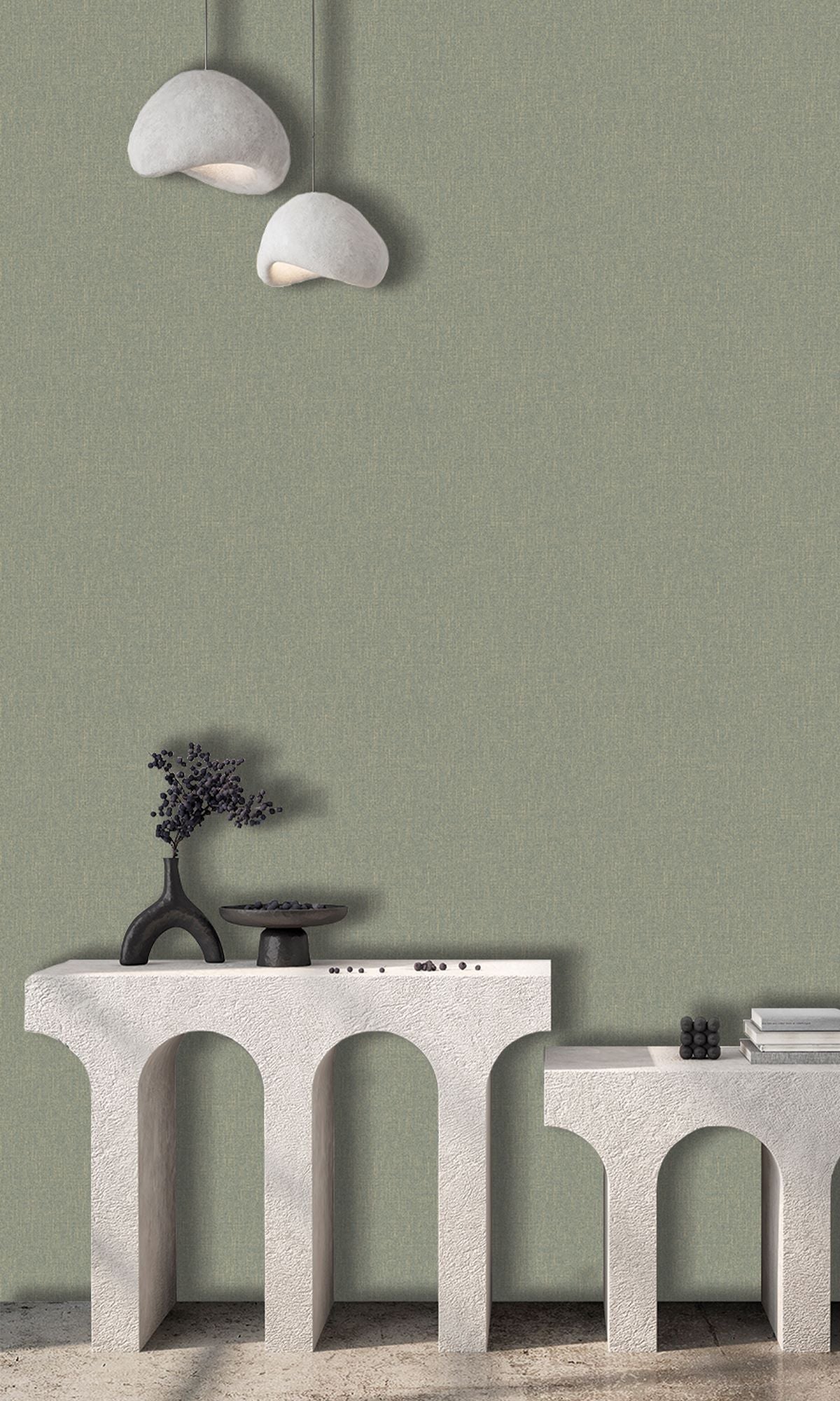 Thyme Green Scratched Fabric Print Wallpaper R9920