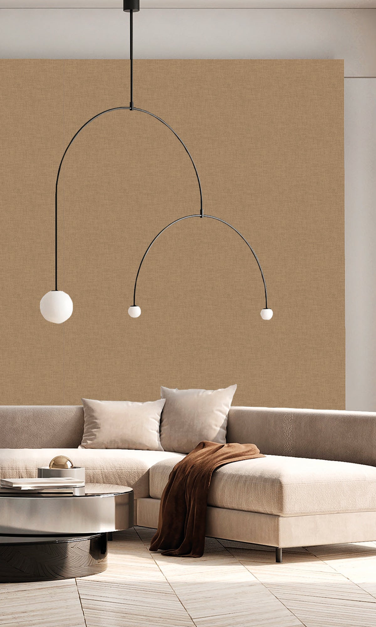 Brick Brown Wavy Textile Plain Wallpaper R9962