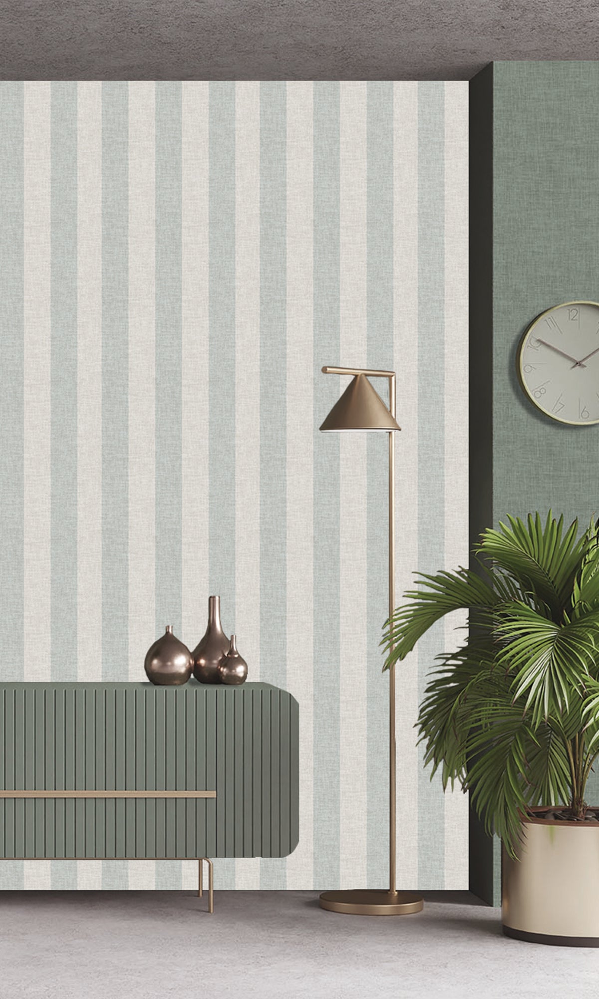 Snow Drift & Silky Green Wavy Textured Stripes Wallpaper R9964