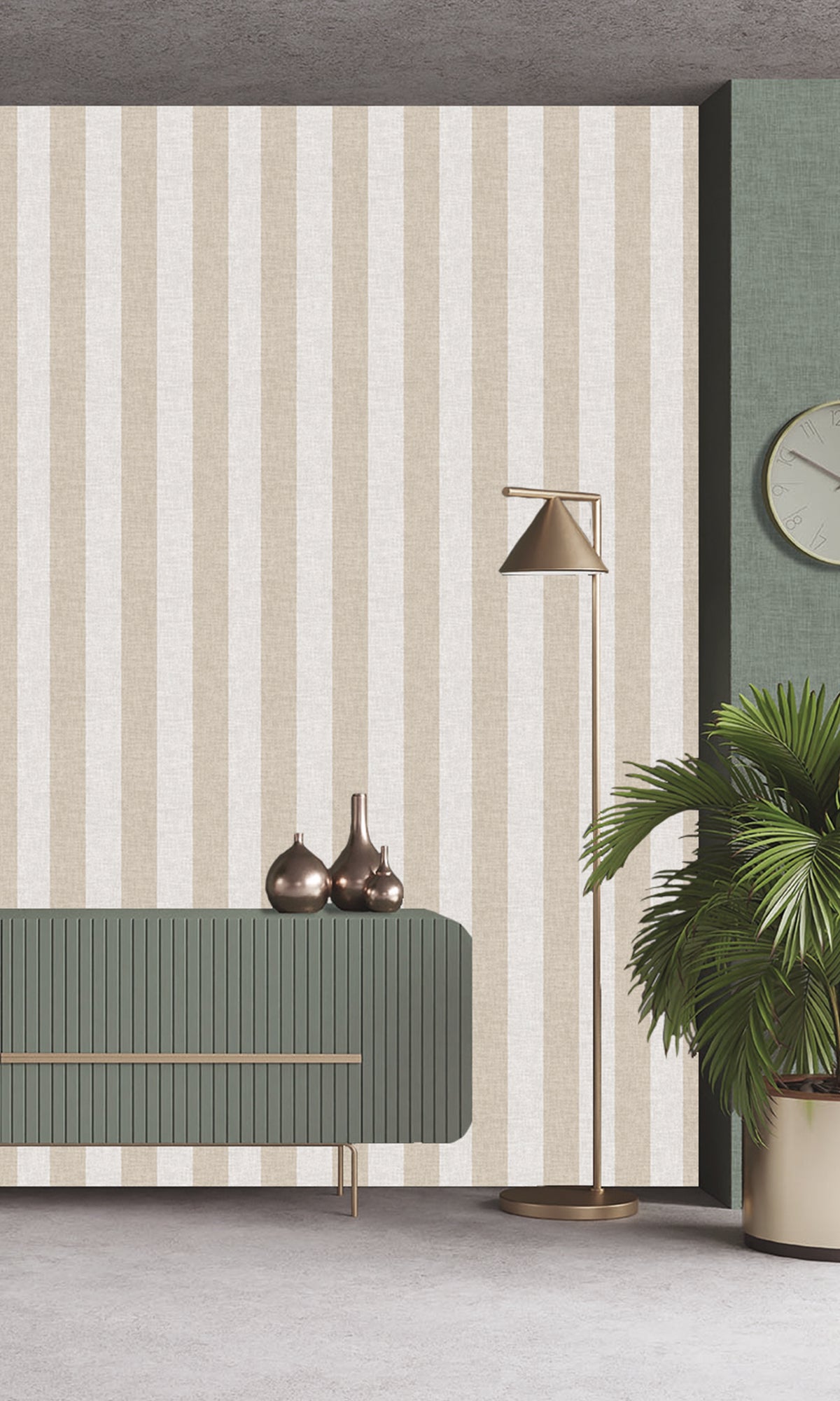 Offwhite & Birchwood Wavy Textured Stripes Wallpaper R9965