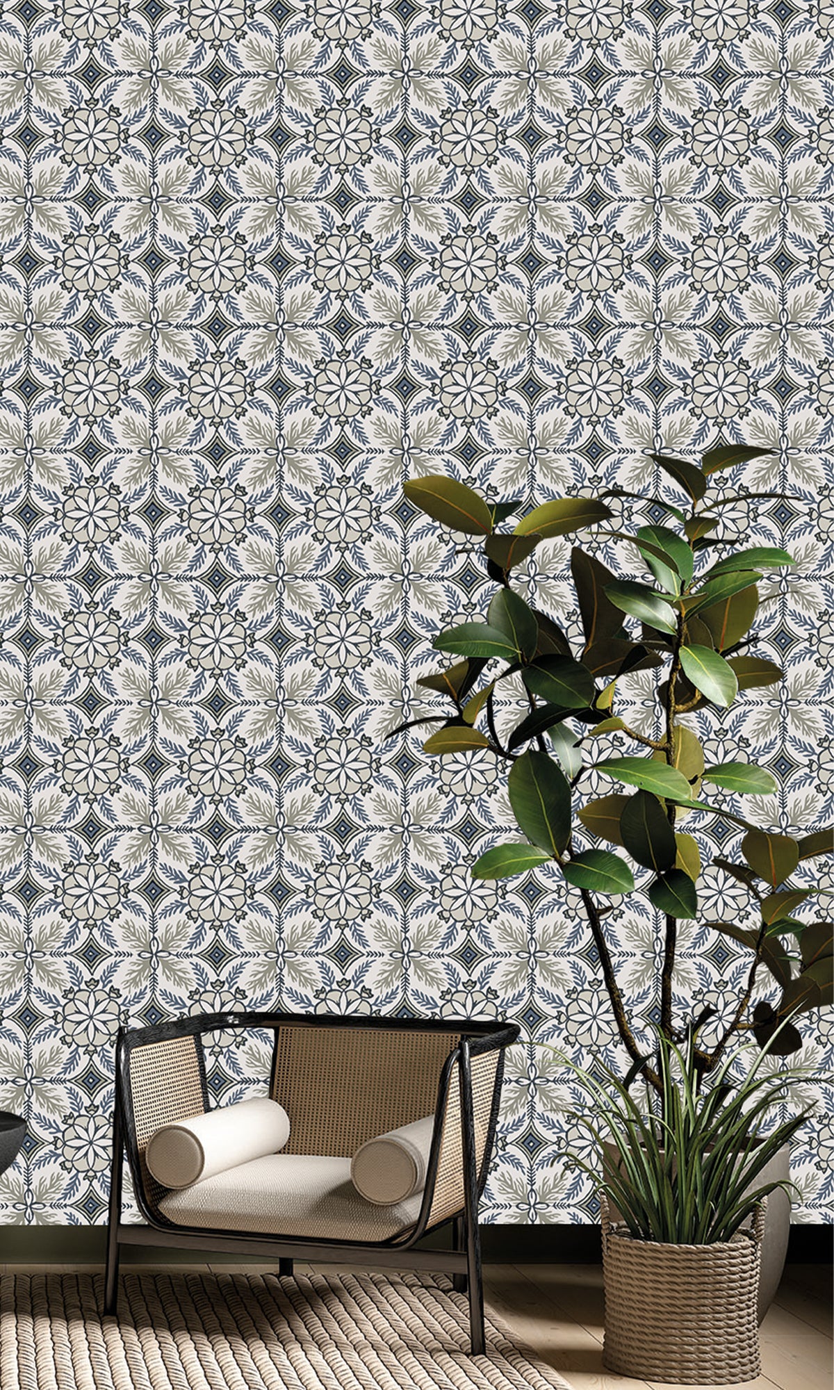 Midnight Blue & Featherstone Moroccan Tiles Wallpaper R9978