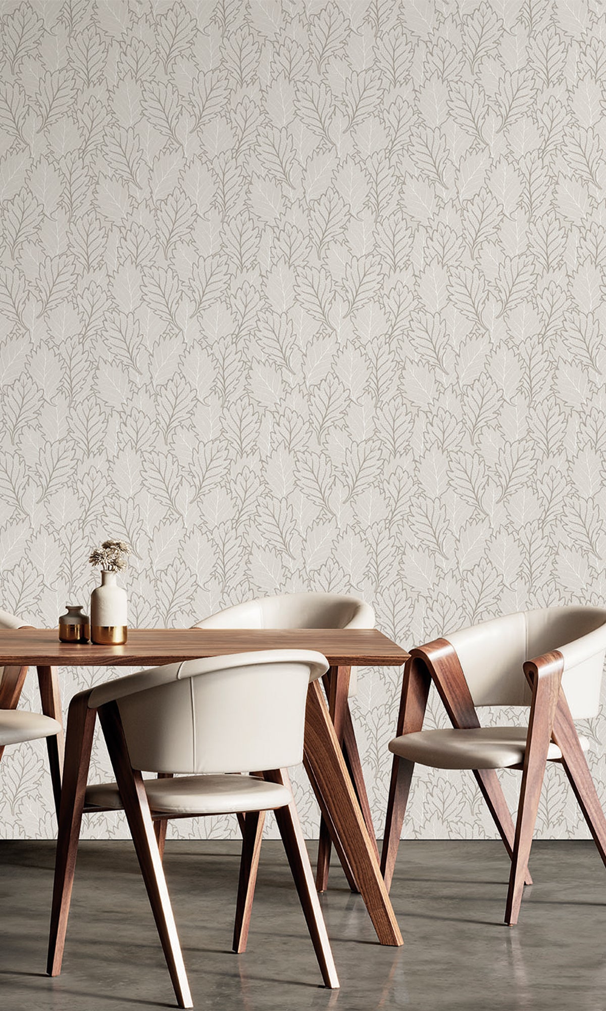 Thick Fog & Warm Grey Pressed Quercus Leaves Wallpaper R9983