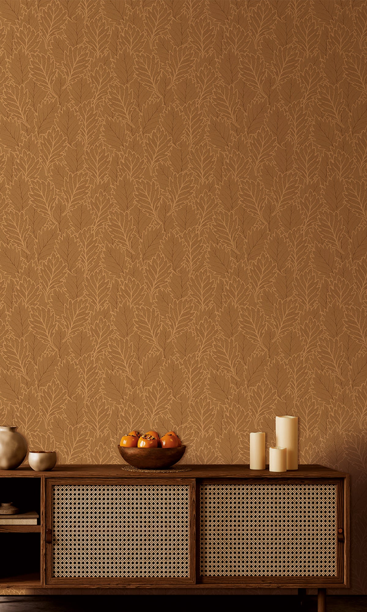 Moroccan Blunt & Grecian Gold Pressed Quercus Leaves Wallpaper R9985