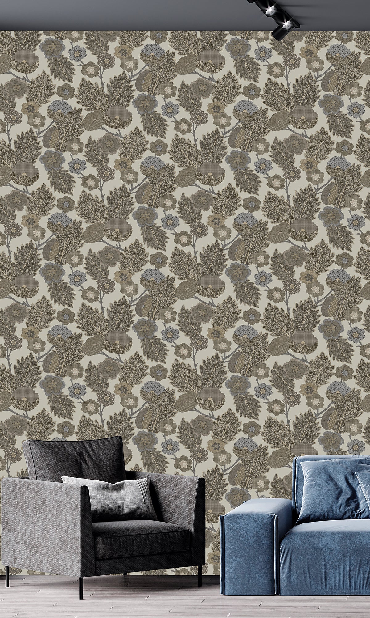 Cotton Seed & Whitney Oaks Poppies and Leaves Wallpaper R9988