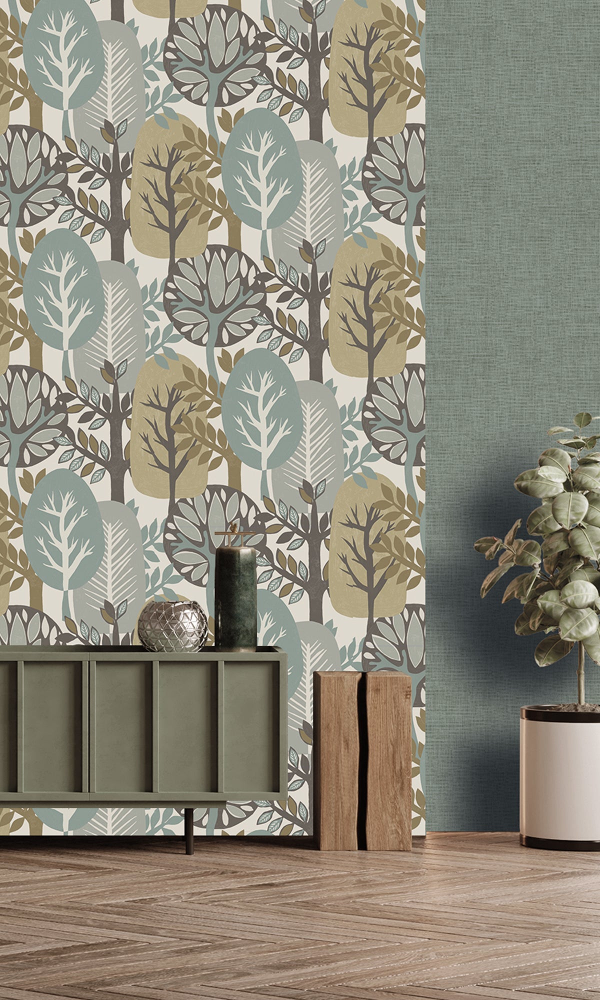 Pearl Oyster & Iceberg Green Nature's Forest Wallpaper R9992