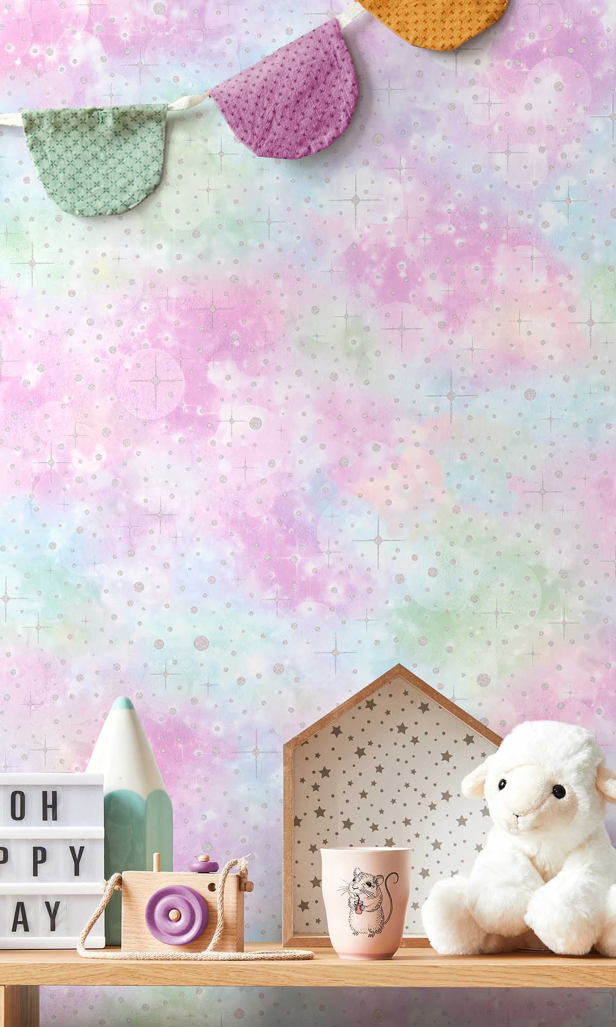 Multi Glittered Cloudy Design Wallpaper R9997