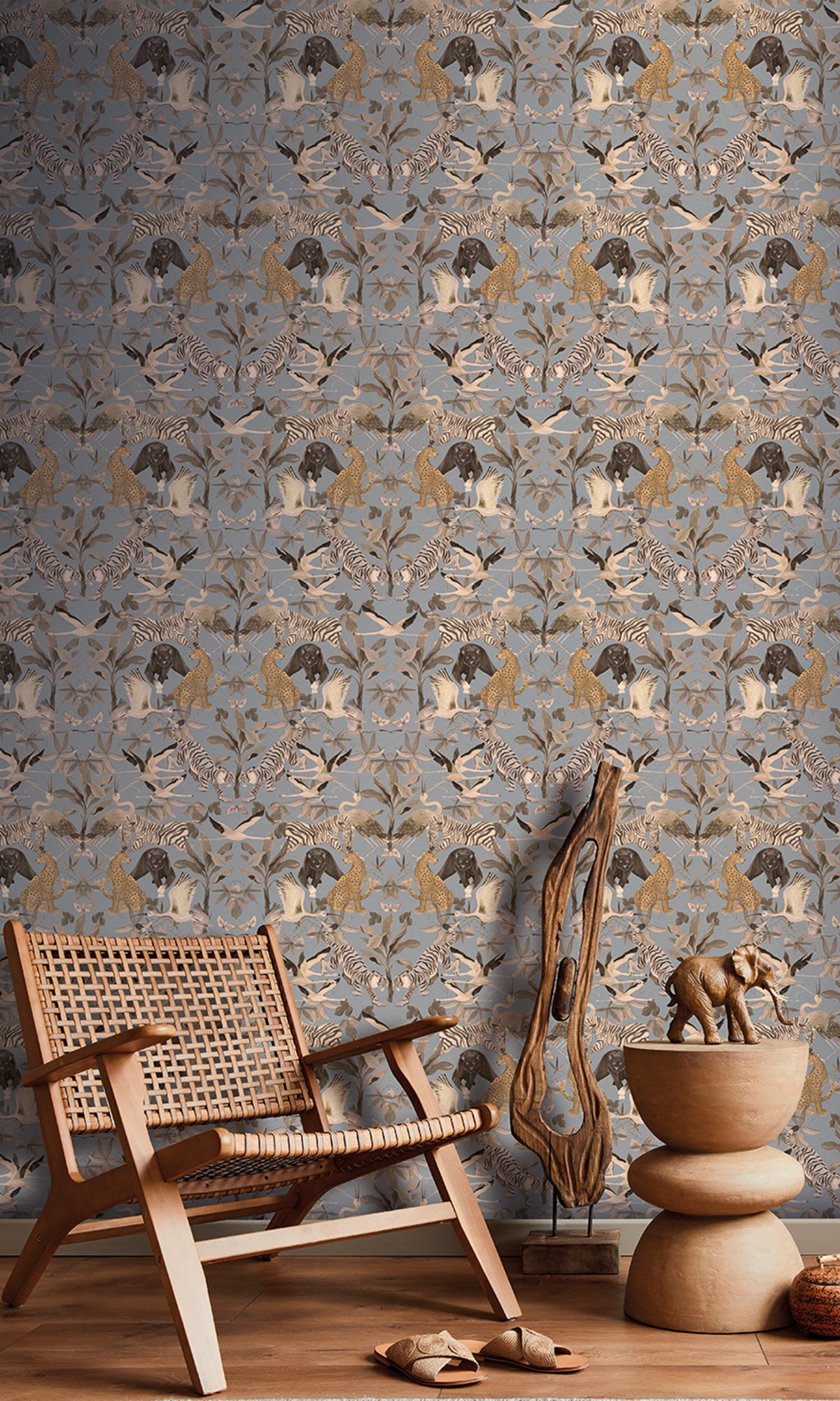 Light Blue Fog Magic Animals Botanical Wallpaper RM9017