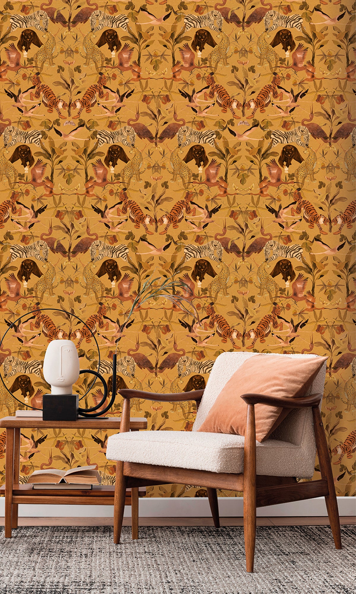 Ochre Magic Animals Botanical Wallpaper RM9018