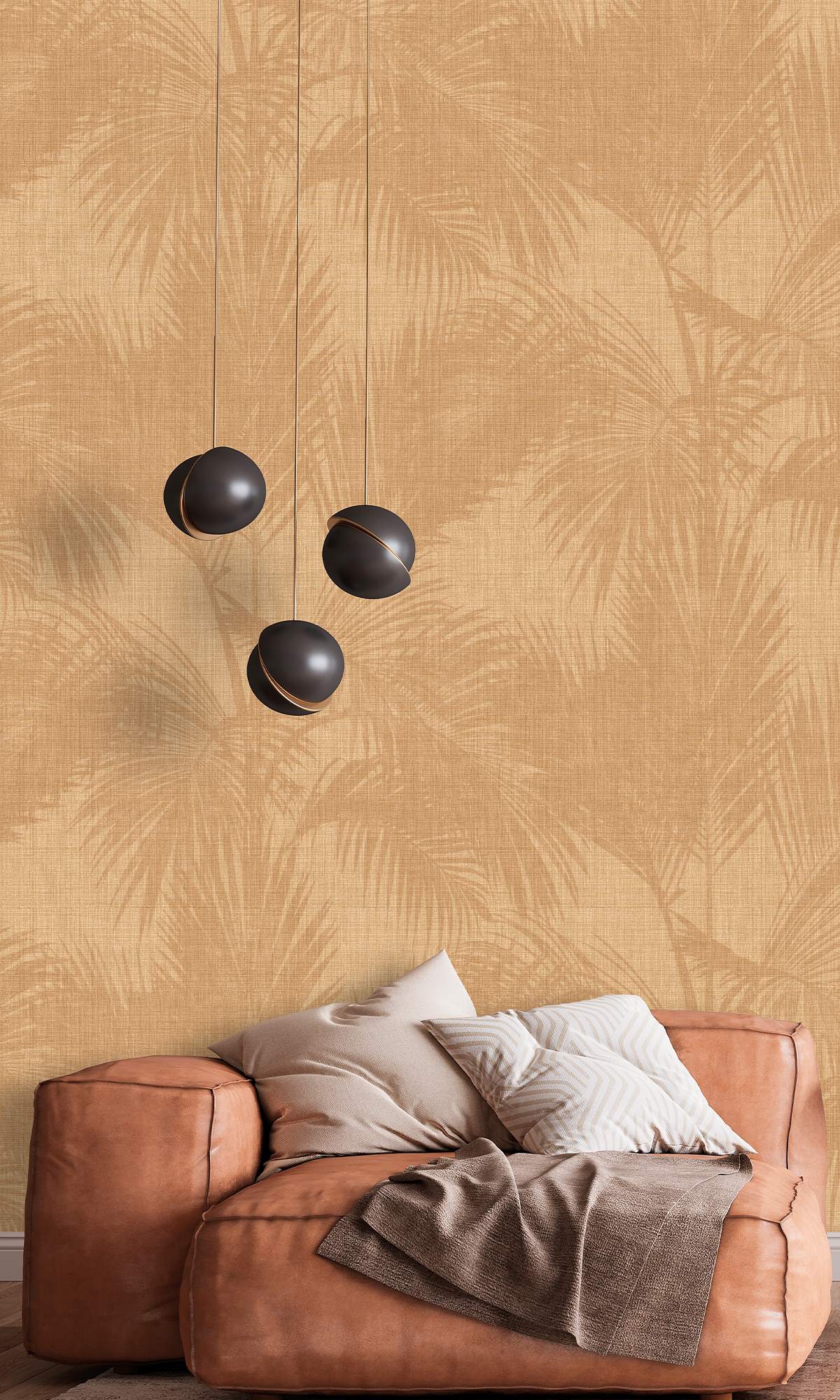Brandy & White Oak Silhouetted Palm Trees  Wallpaper RM9058
