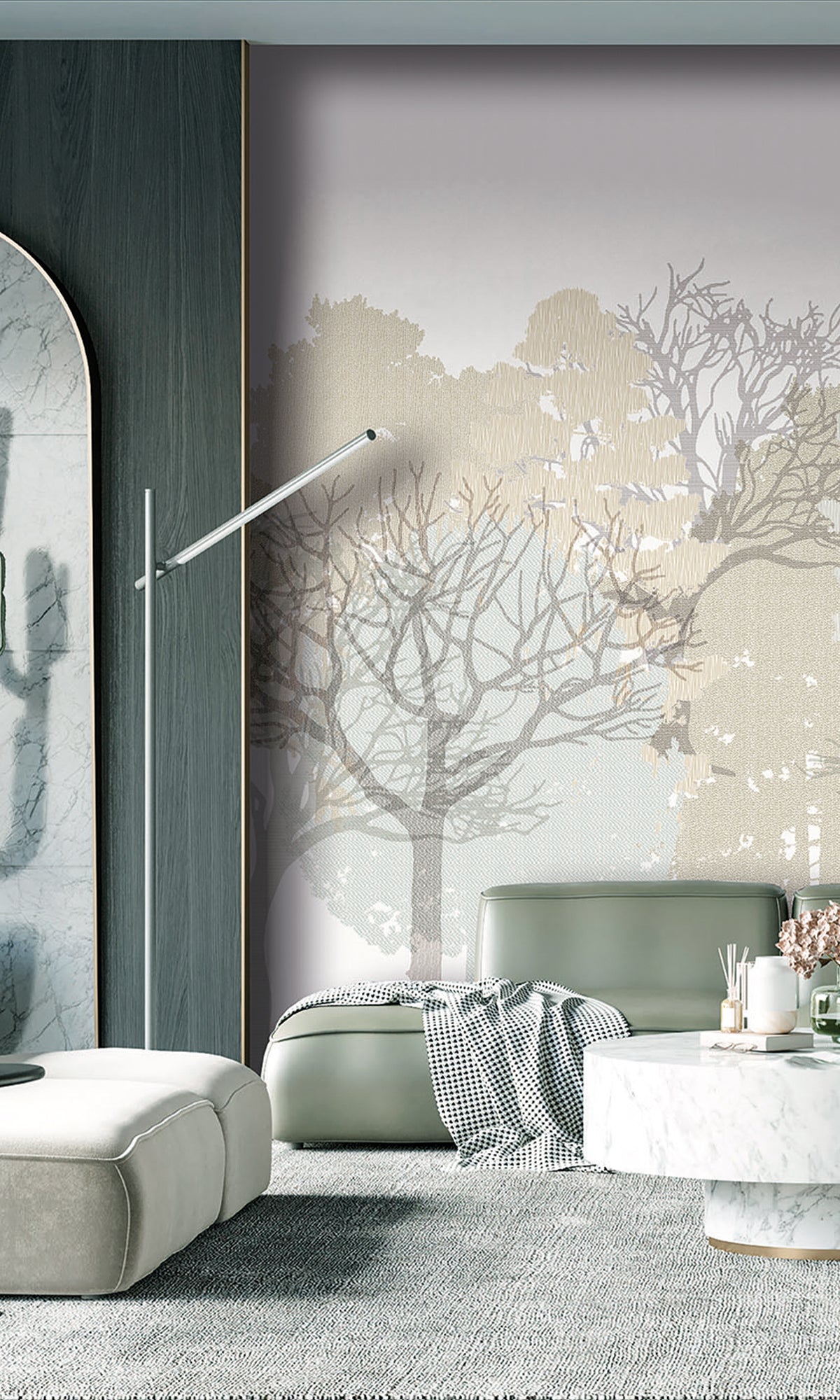 Classic Chalk & Trellised Ivy Forest Silhouette Mural RM9078
