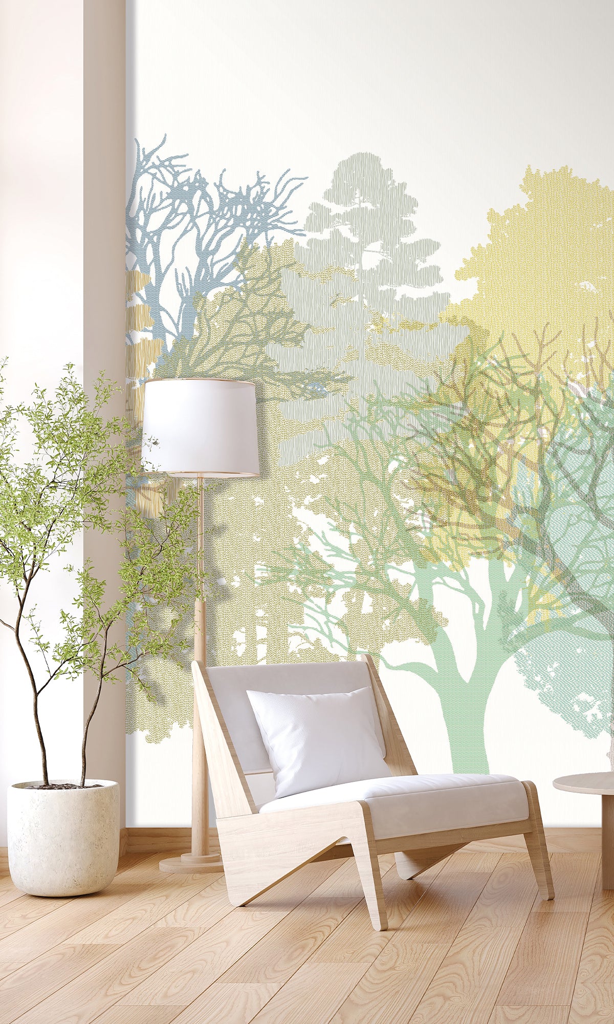 Dusk White & Dusky Citron Forest Silhouette Mural RM9079