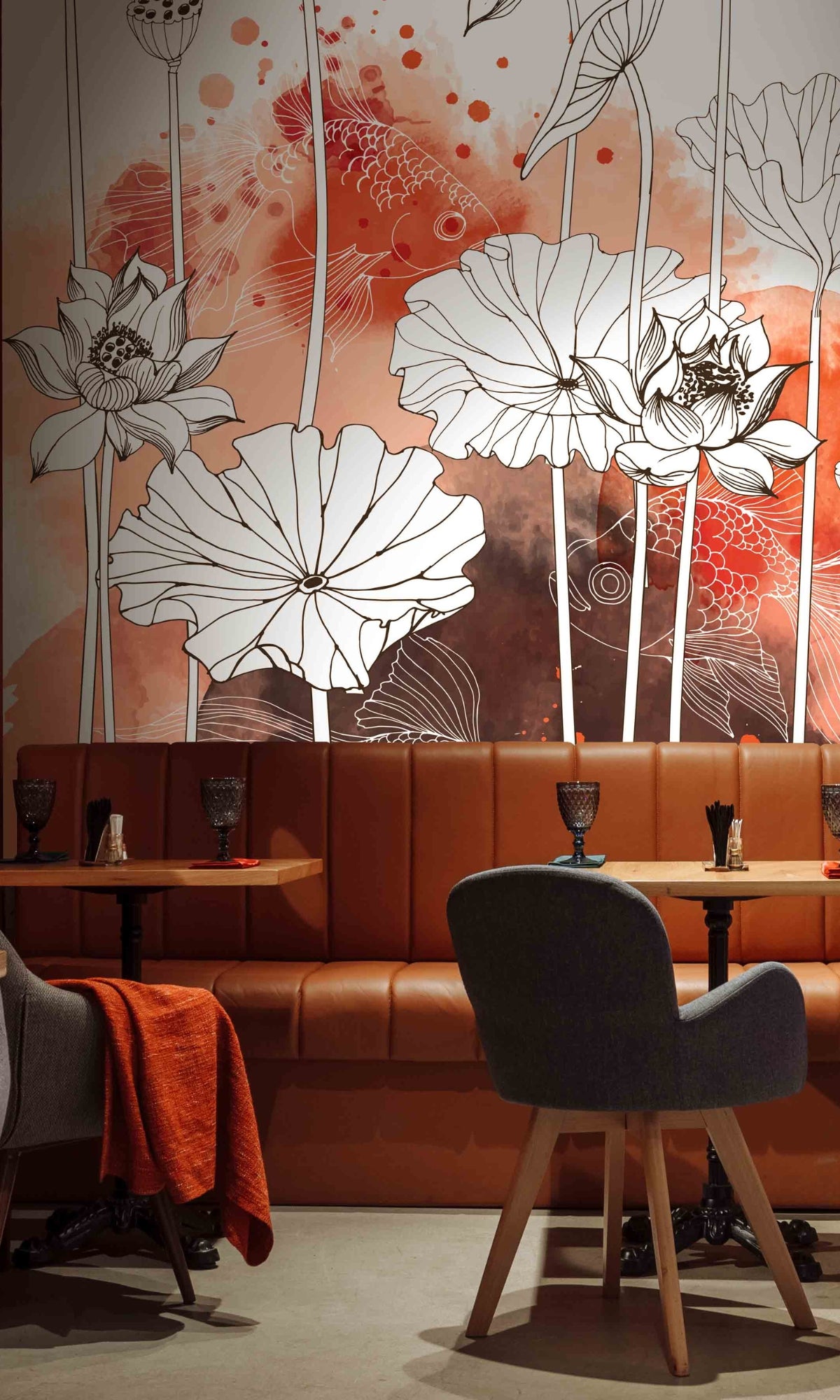 Red Asian Garden Mural Wallpaper M1412