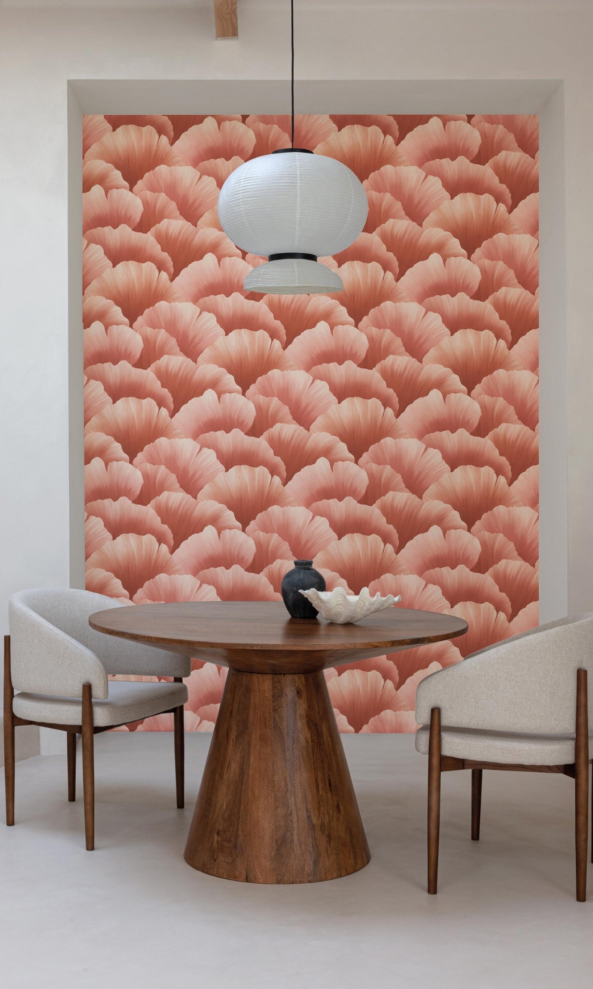 Red Coral Like Petals Bold Floral Wallpaper, flock wall paper, flock wallpaper, vintage flock wallpaper, contemporary flock wallpaper, modern flock wallpaper, flock wallpaper for homes, flock wall décor, flock wall covering