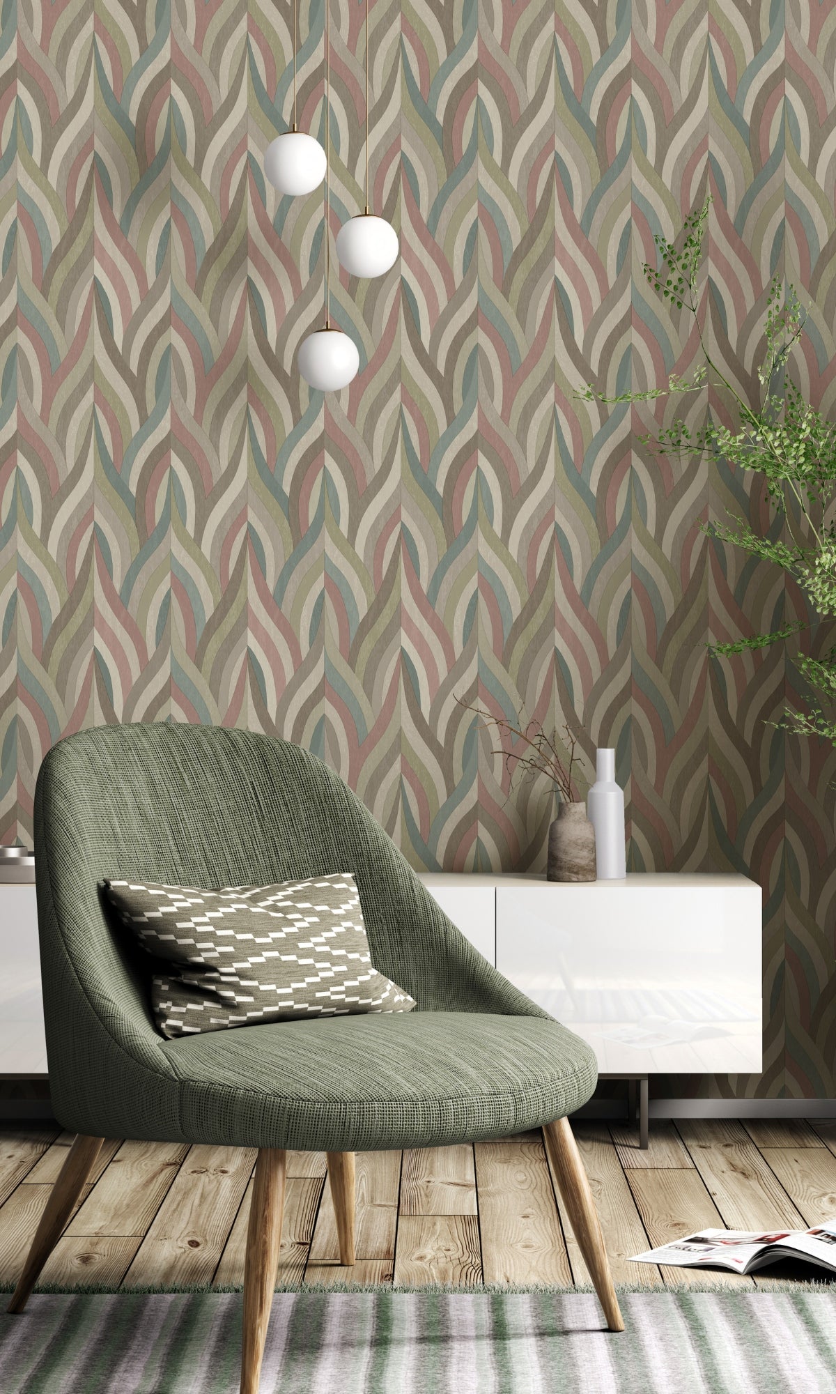 Red Teal Interlacing Lines Geometric Wallpaper R8958