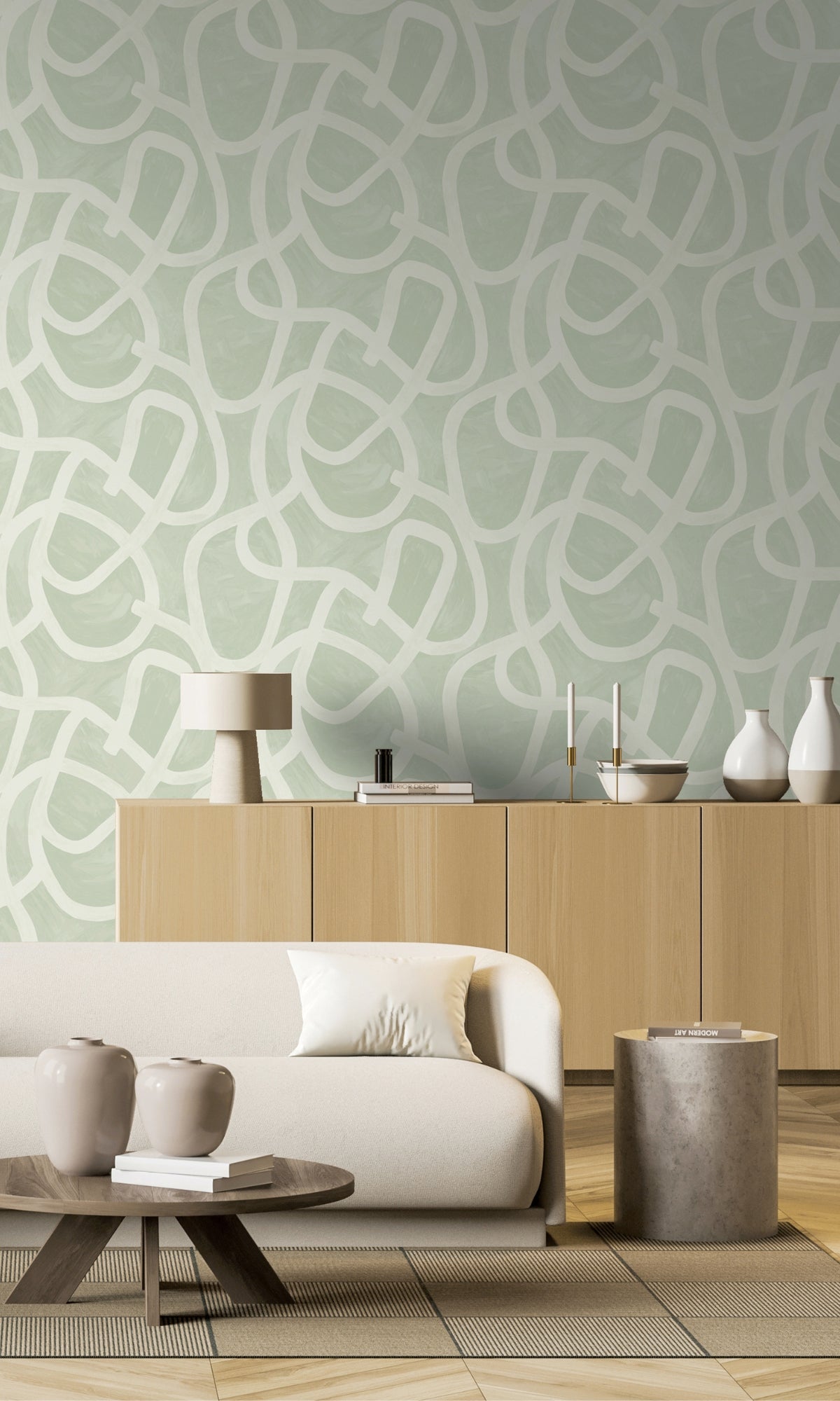 Sage Brushstroke Swirl Geometric Wallpaper R8267