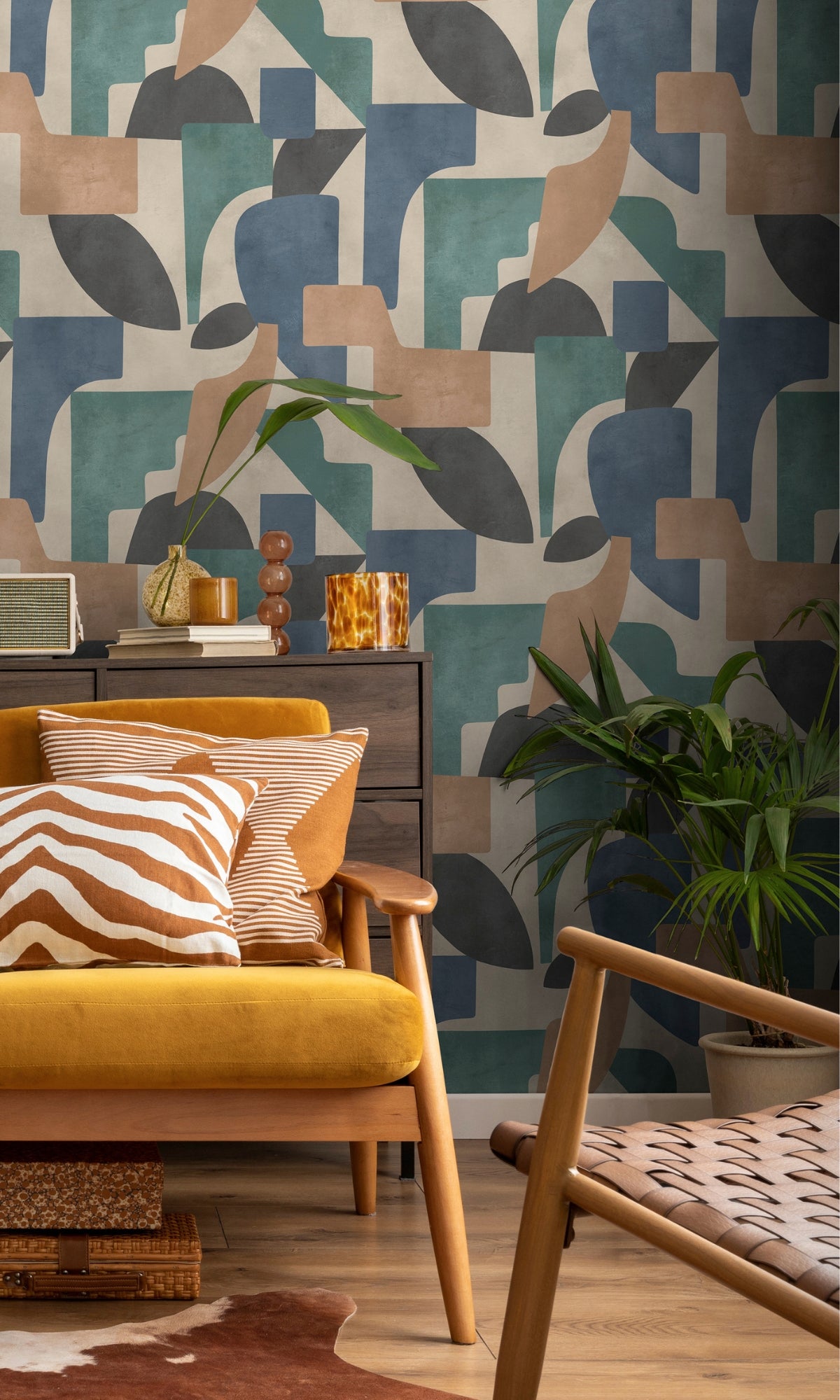 Taupe Aqua Modern Asbtract Geometric Wallpaper R8977