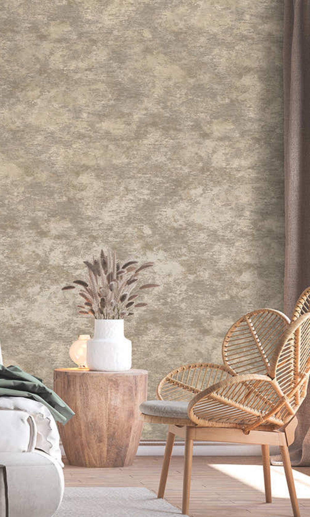 Taupe Distressed Metallic Plain Wallpaper R8406