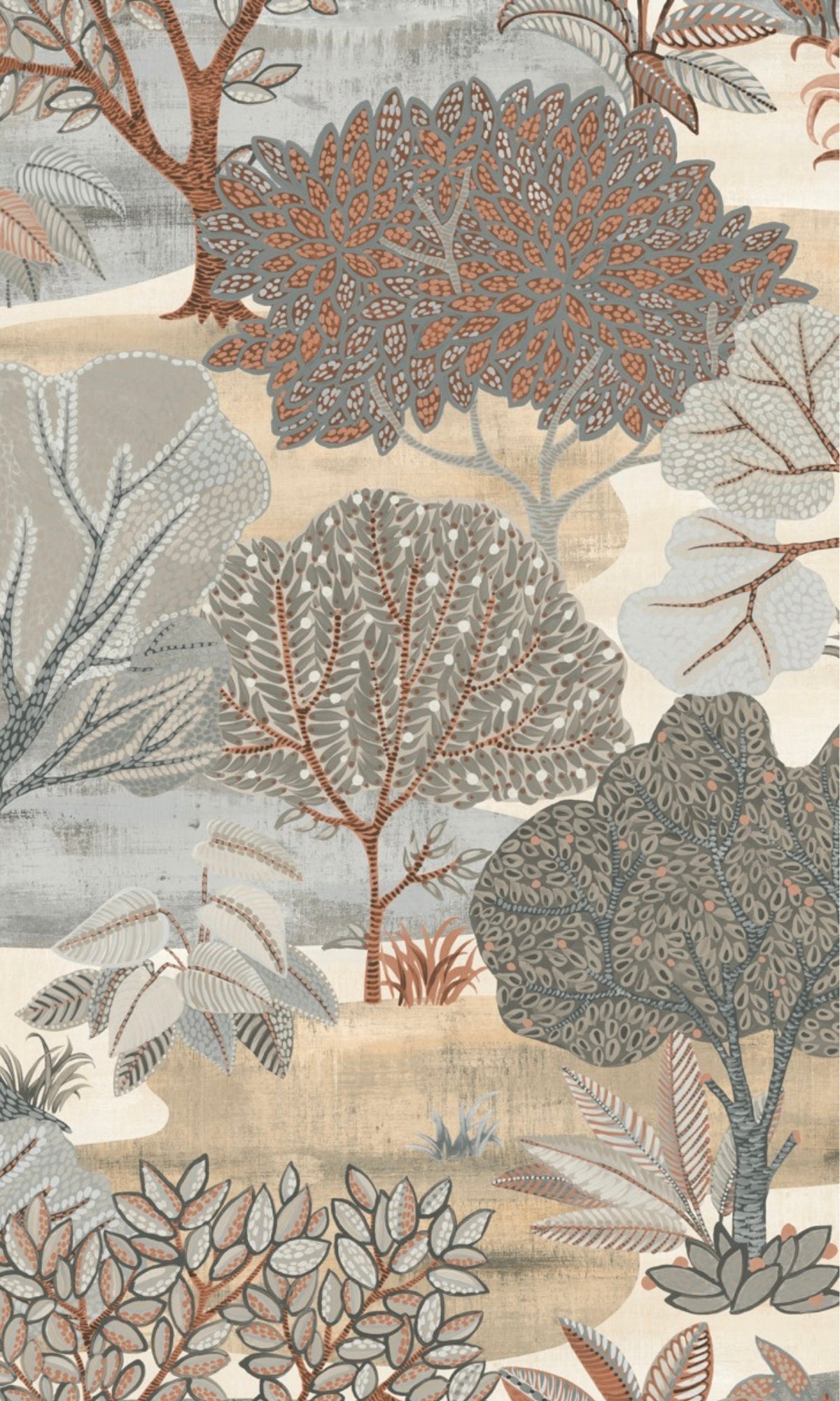 Taupe Jungle Forest Tropical Wallpaper R9042