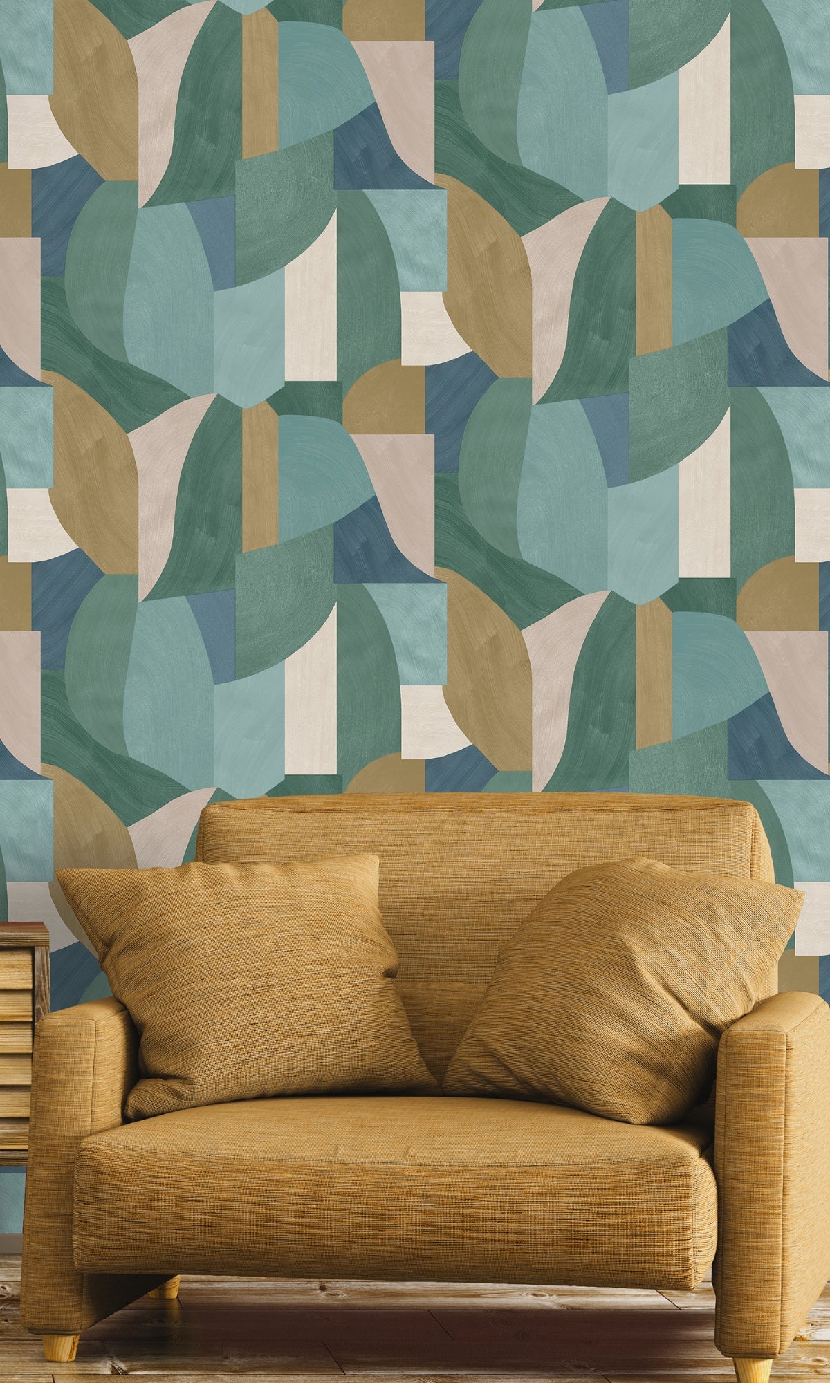 Teal Brush Stroke Overlapping Geometric Shapes Wallpaper R8270