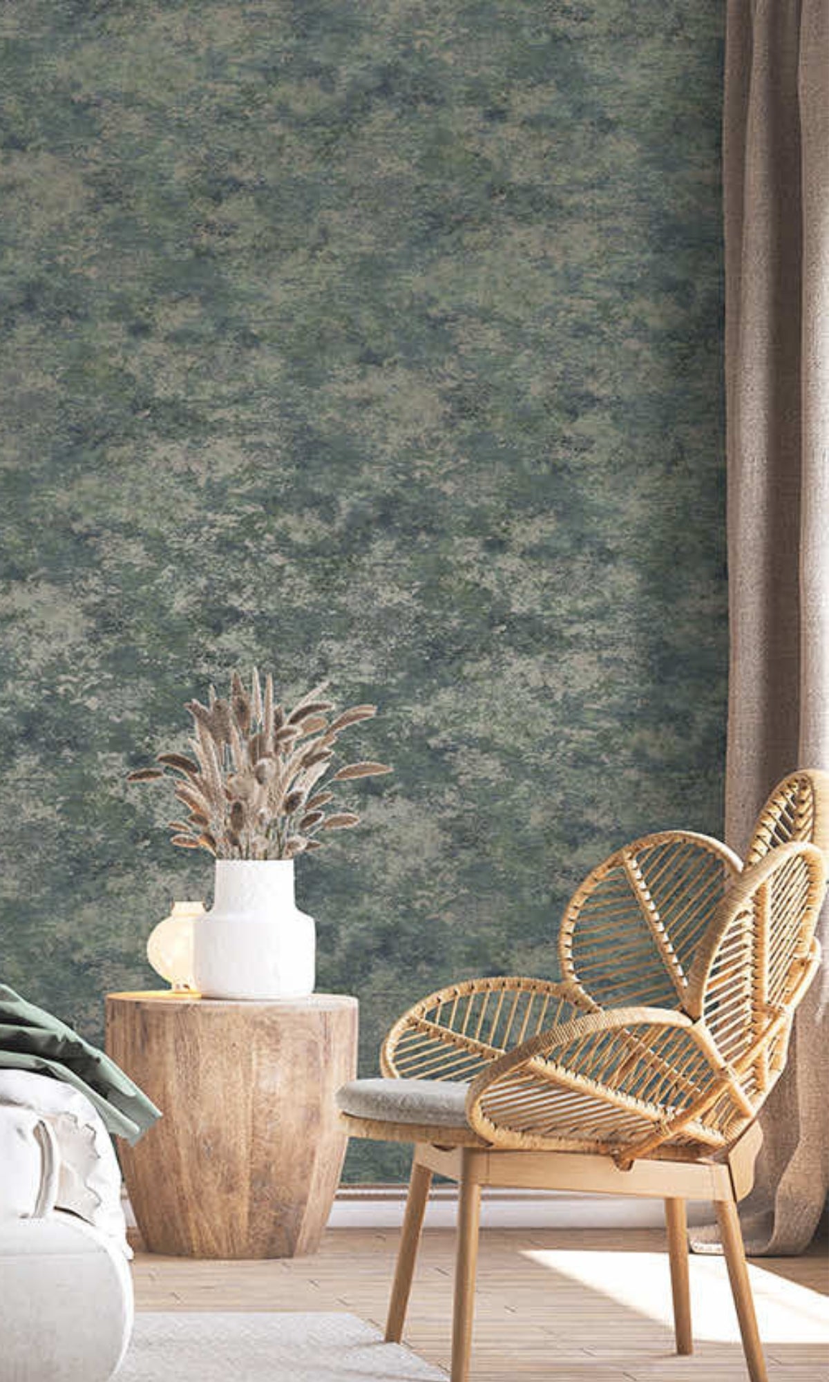 Teal & Navy Distressed Metallic Plain Wallpaper R8407