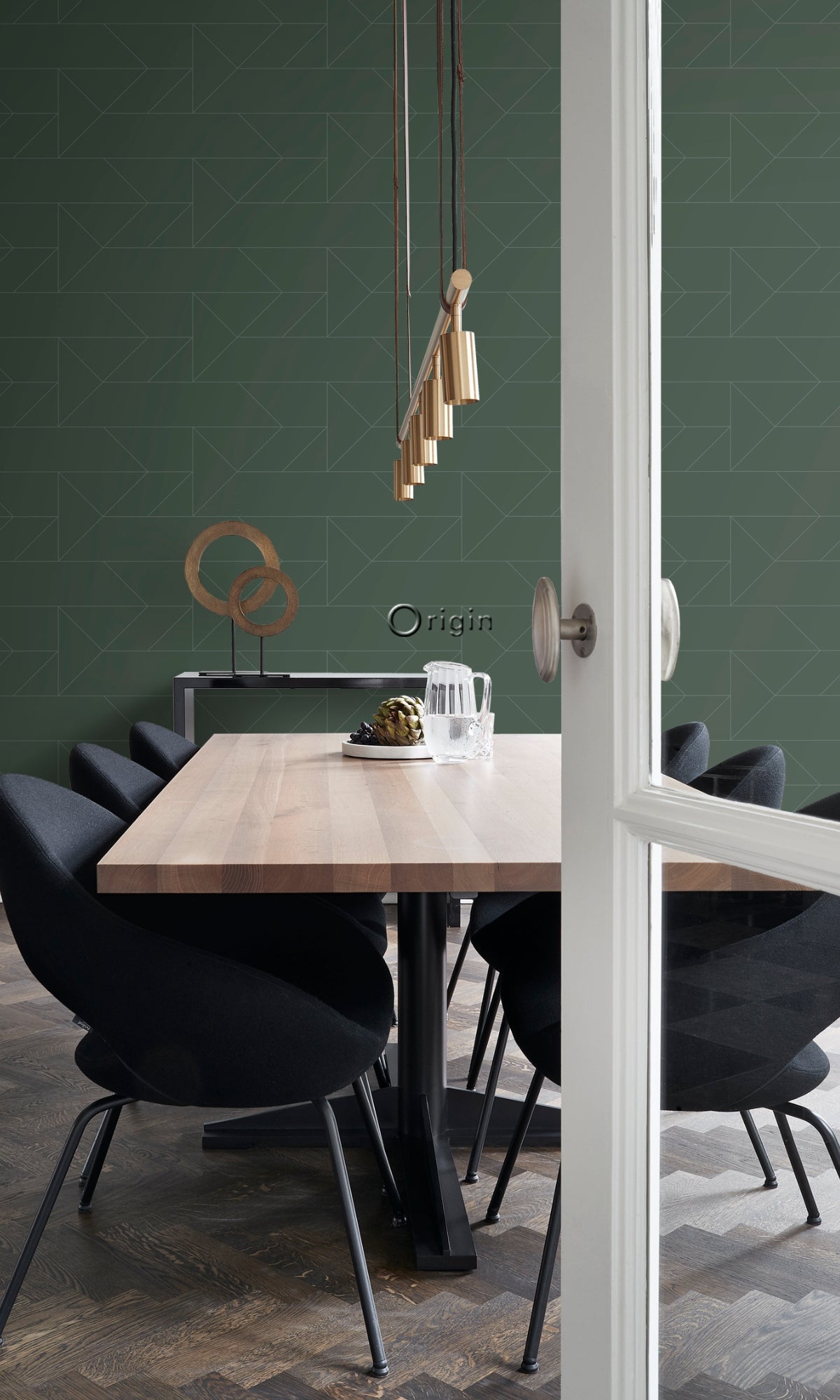 Turf Green Graphic Line Geometric Wallpaper  R8347
