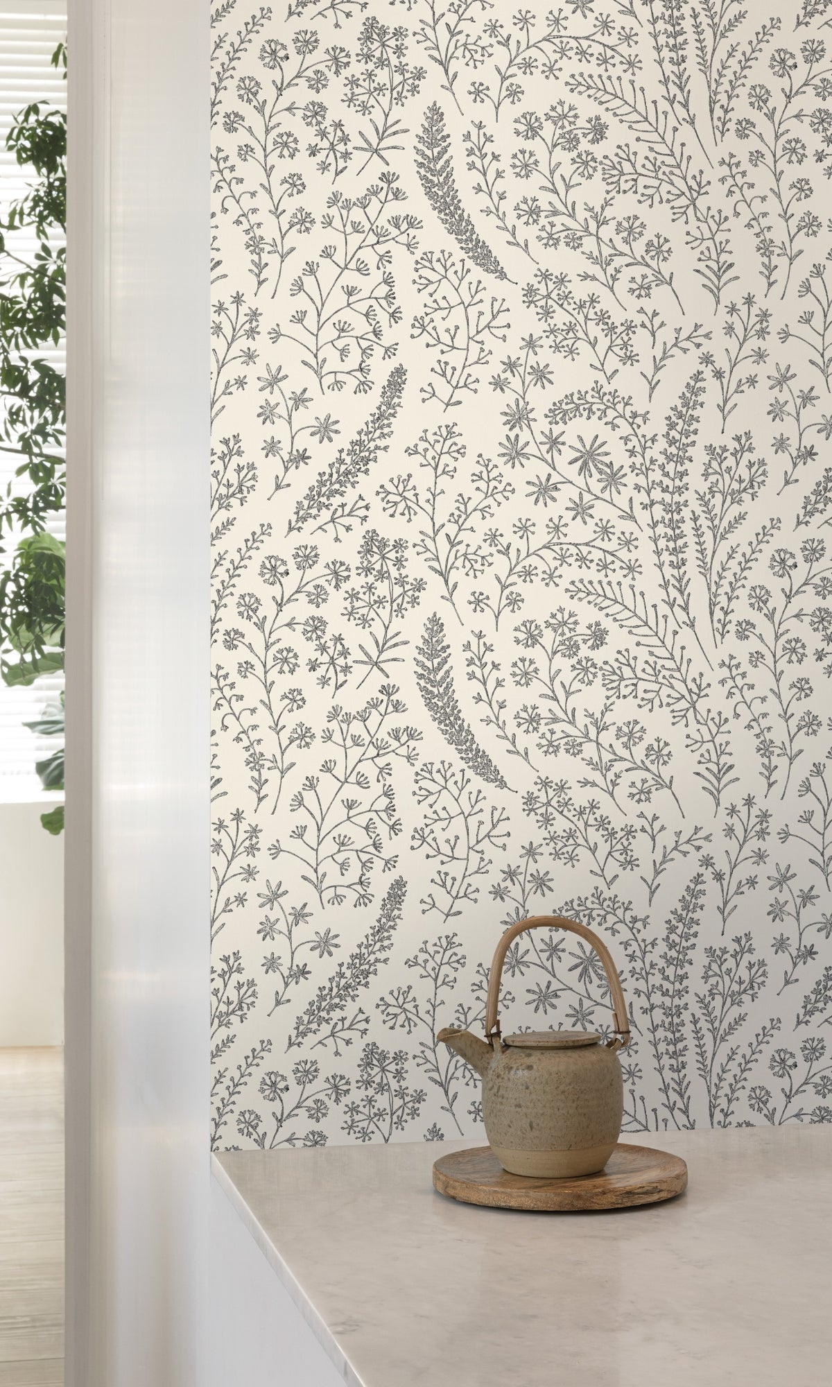 White Whimsical Leaf Trail Tropical Wallpaper R8390