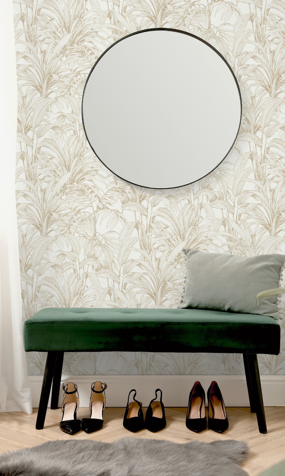 White & Gold Jungle Leaves Tropical Wallpaper, flock wall paper, flock wallpaper, vintage flock wallpaper, contemporary flock wallpaper, modern flock wallpaper, flock wallpaper for homes, flock wall décor, flock wall covering