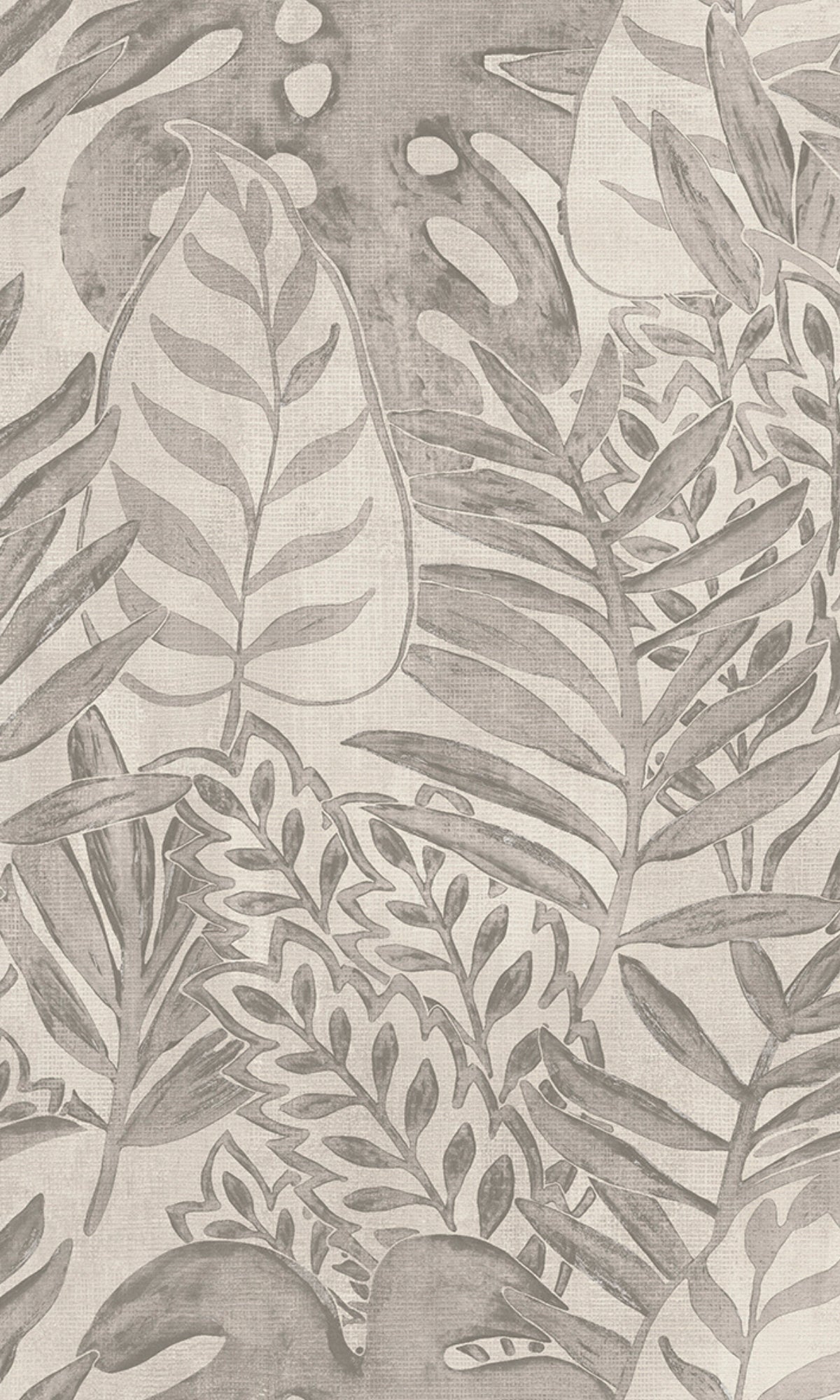 White & Grey Printed Leaves Tropical Wallpaper R8239