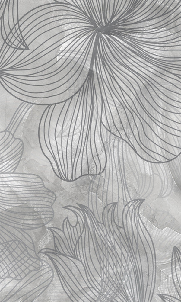 Grey Lined Floral Mural M9934-Sample