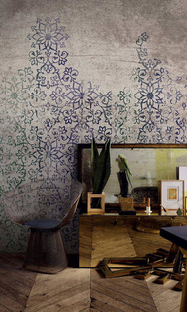 Distressed Floral Stencil Mural Wallpaper M9425