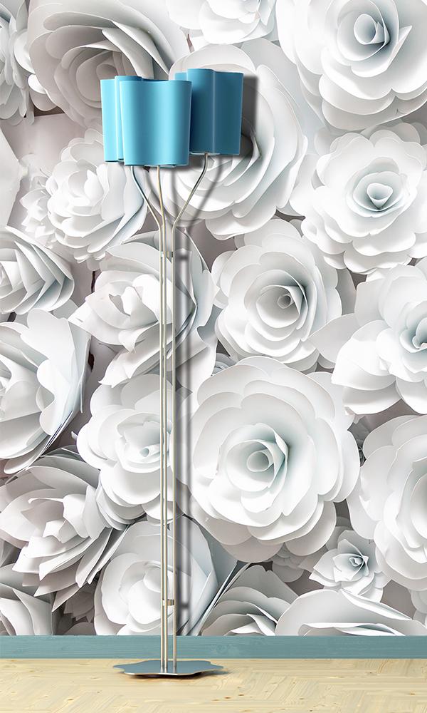 White Paper Roses Mural Wallpaper M9319