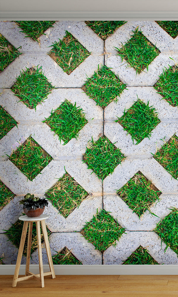 overgrowth grassy diamonds living wall wallpaper mural