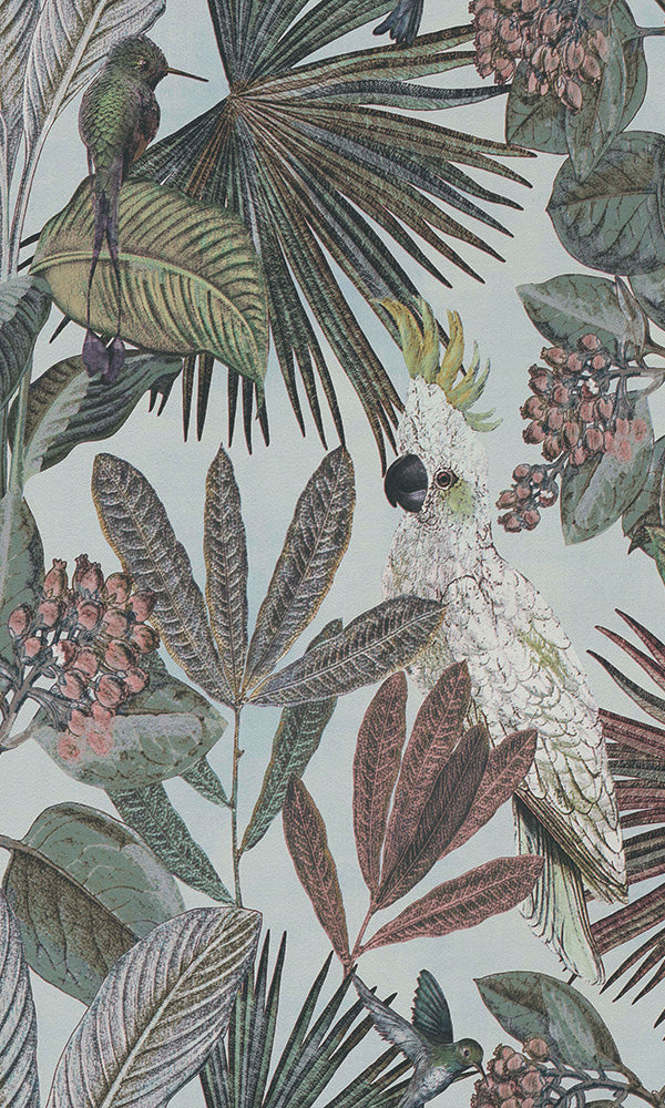 Baby Blue Tropical Paradise Mural R6039 | Contemporary Home Wallpaper, wild jungle forest wallpaper