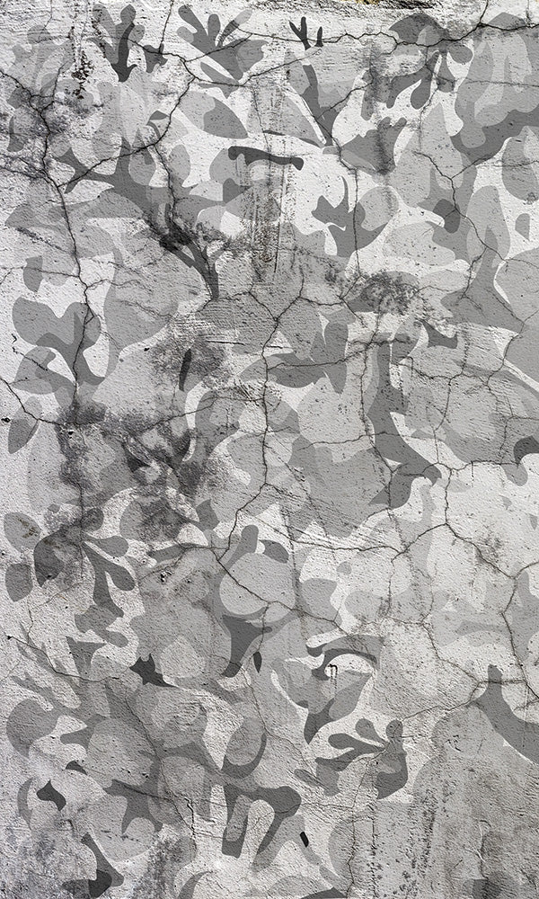 weathered floral on concrete wallpaper
