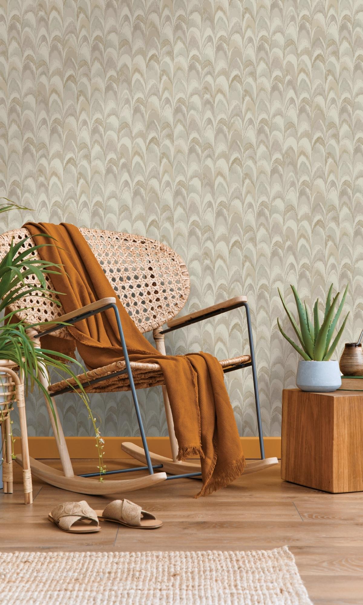 Beige & Cream Peacock Feather Inspired Geometric Wallpaper R7603