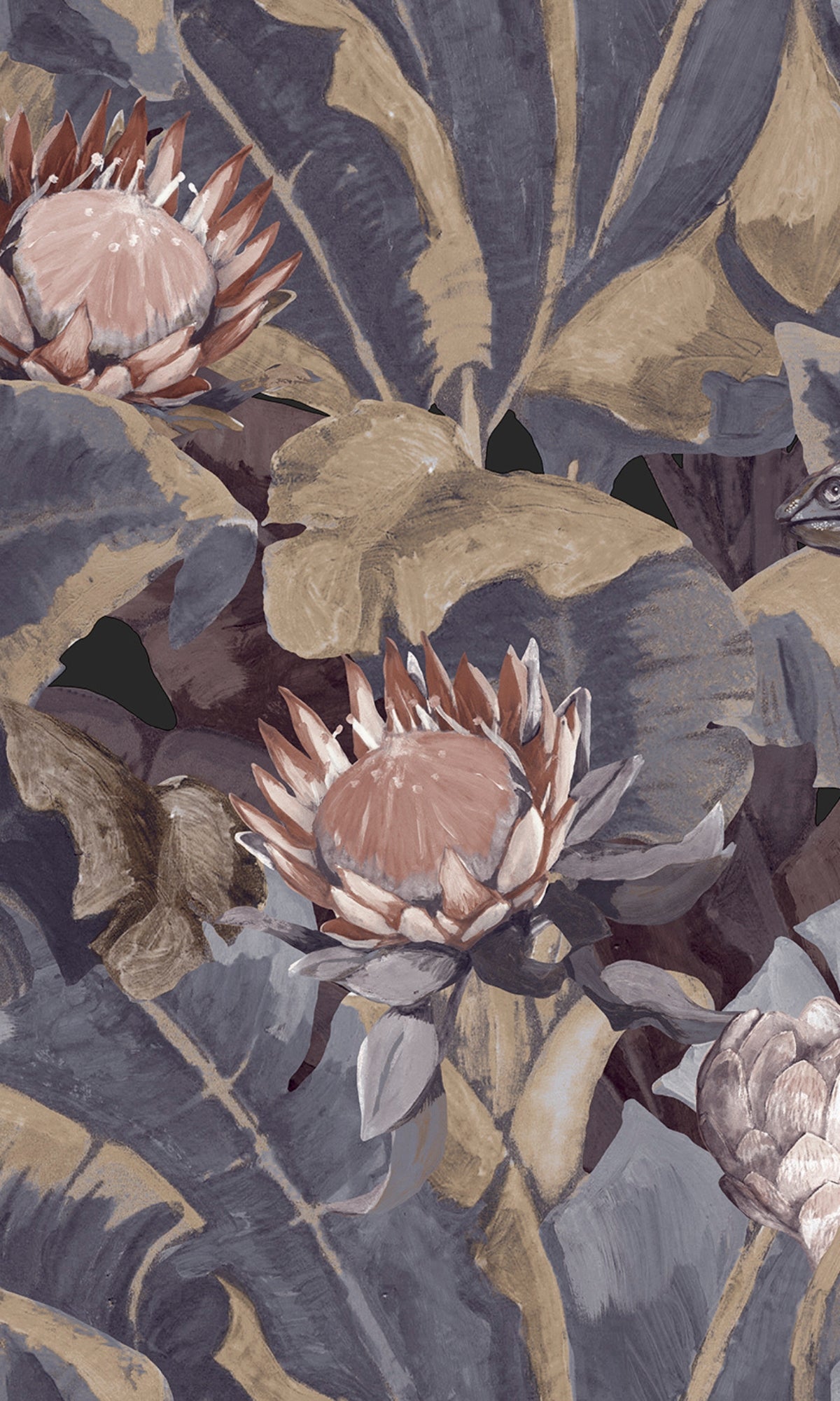 Dark Blue & Beige Wildlife Tropical Wallpaper R8144