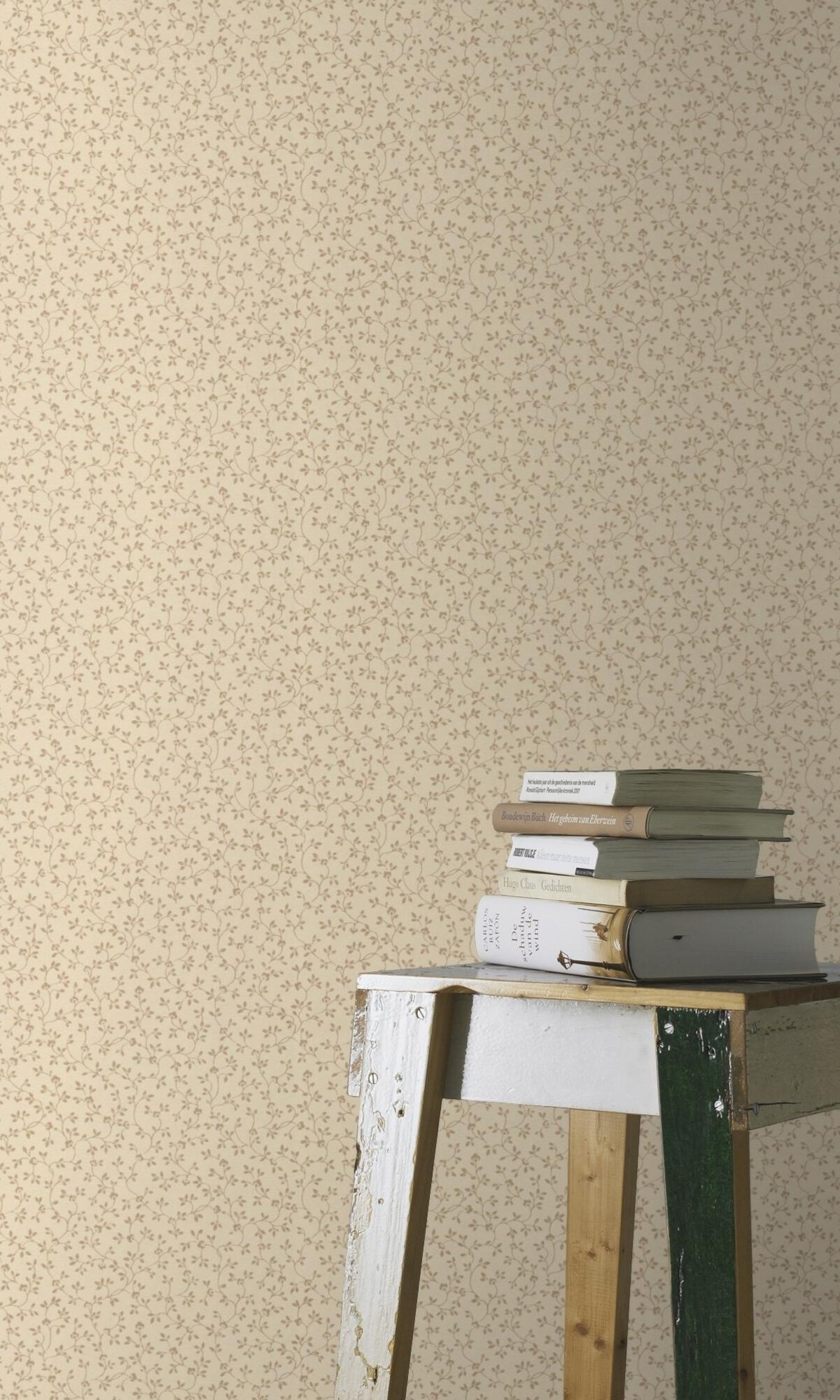 Gold & Beige Minimalist All Over Prints FLoral Wallpaper R7857