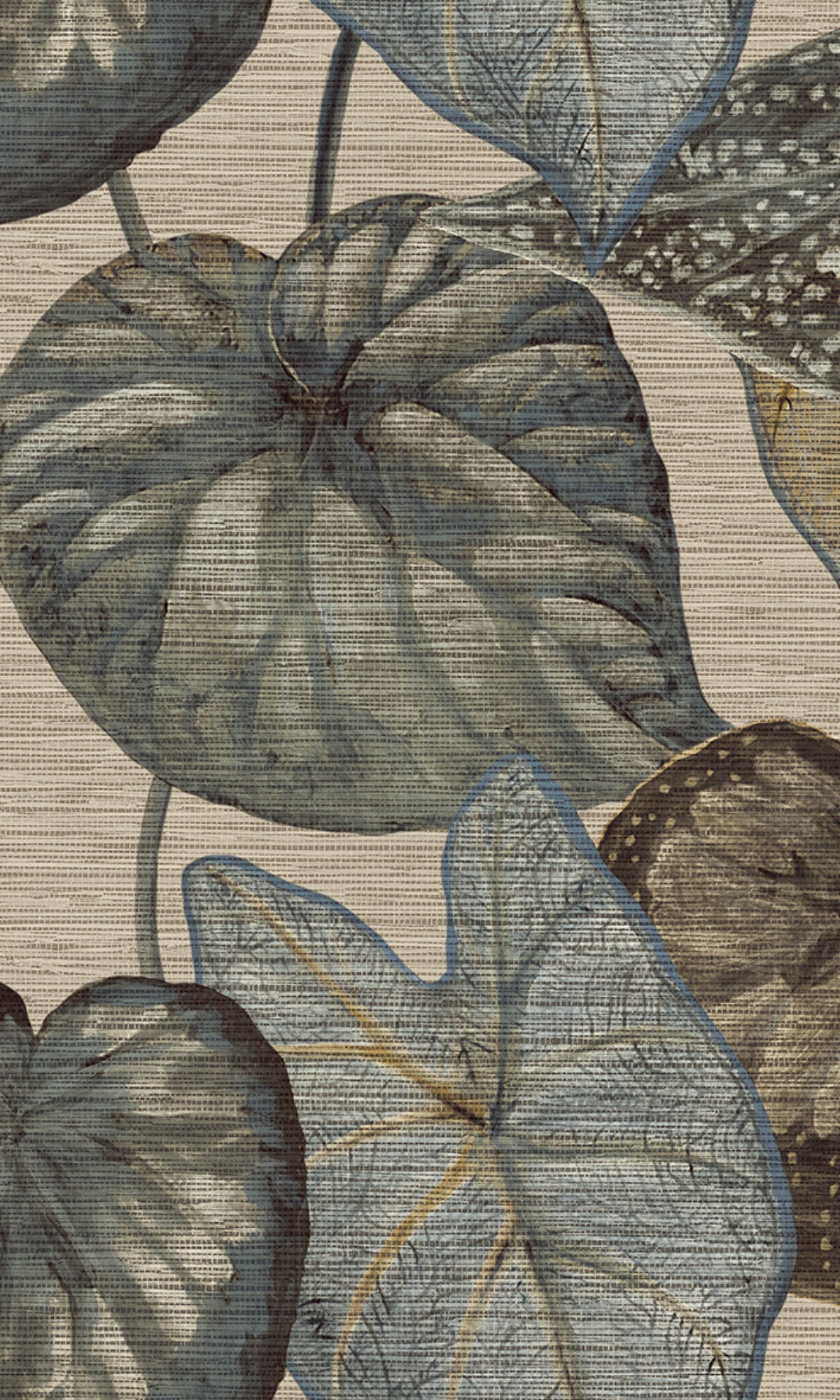 Grey & Blue Bold Tropical Leaves R8234