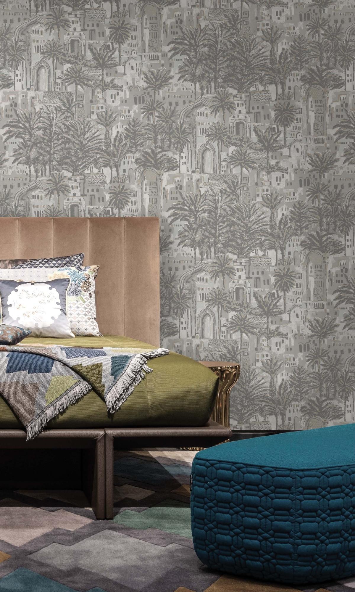 Grey Tropical Palm Leaves in Ancient Time Botanical Wallpaper R7690