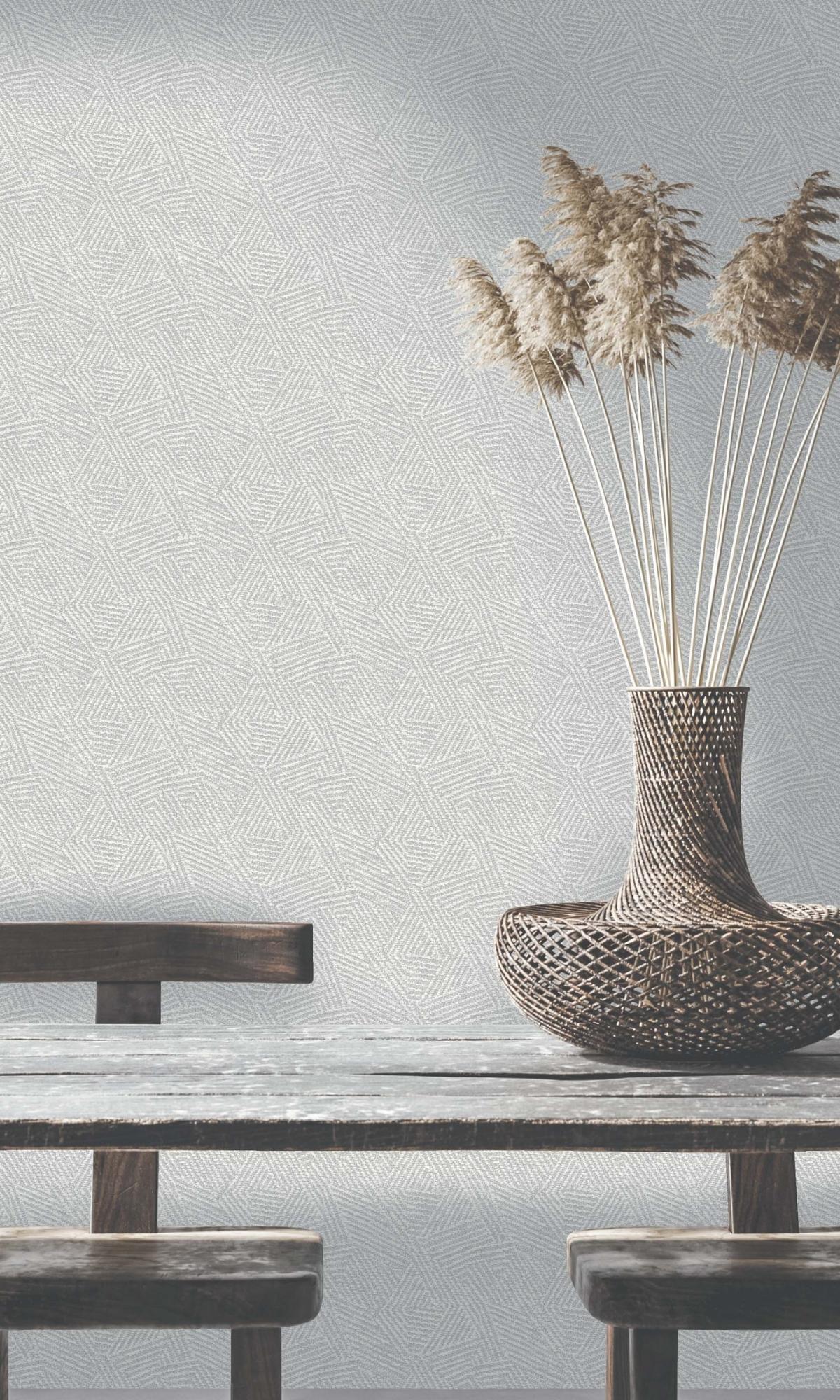 Grey Fabric Effect Metallic Geometric Wallpaper R7712