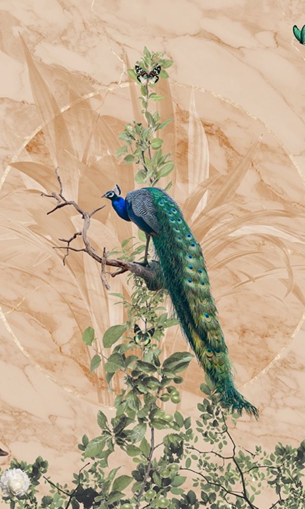 Cream Peacock Forest Tropical Wallpaper Mural M1068