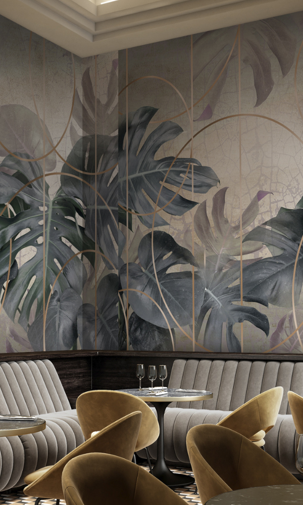 Green Bold Tropical Wall Art Leaves Mural M9968