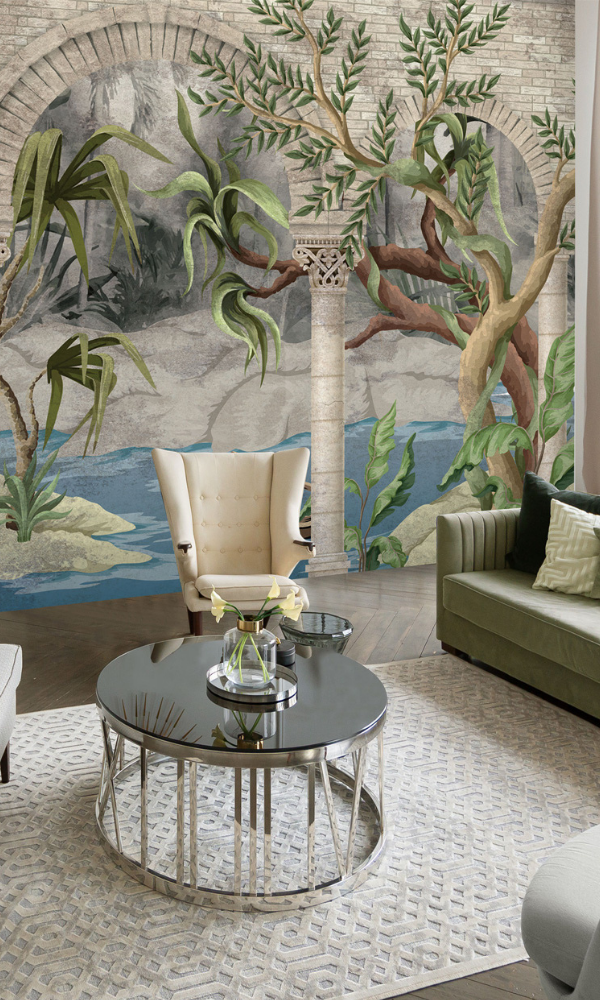 Elegant Vintage Style Outdoor Scene Wallpaper Mural M9974- Sample