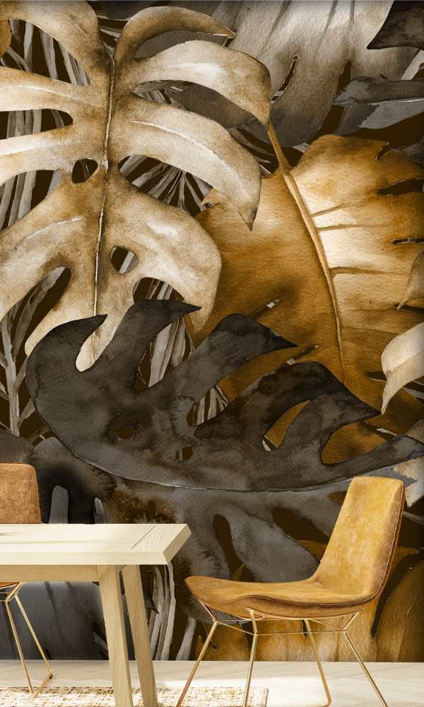Gold Tropical Leaves Wallpaper Mural M9986-Sample