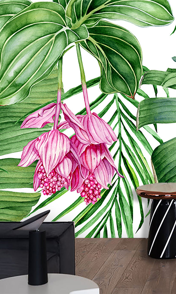 botanical tropical waiting room wallpaper