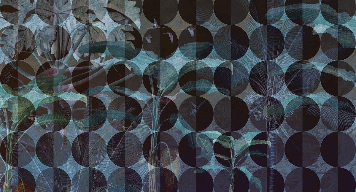 geometric nature mural wallpaper