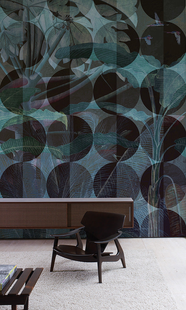 geometric nature mural wallpaper