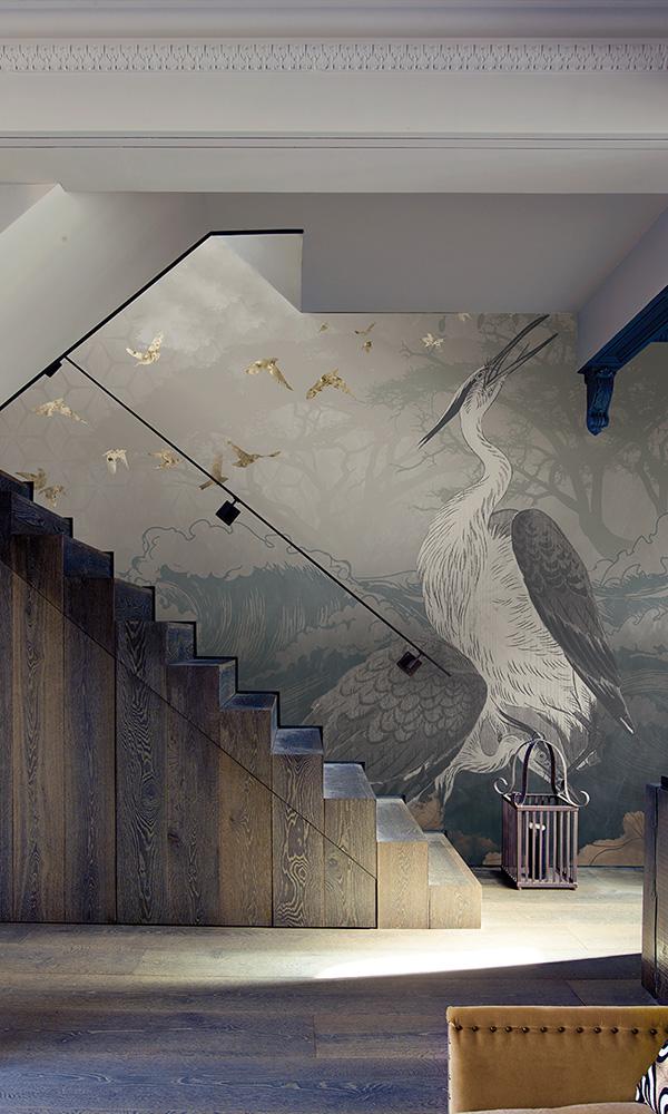 asian crane nature mural wallpaper